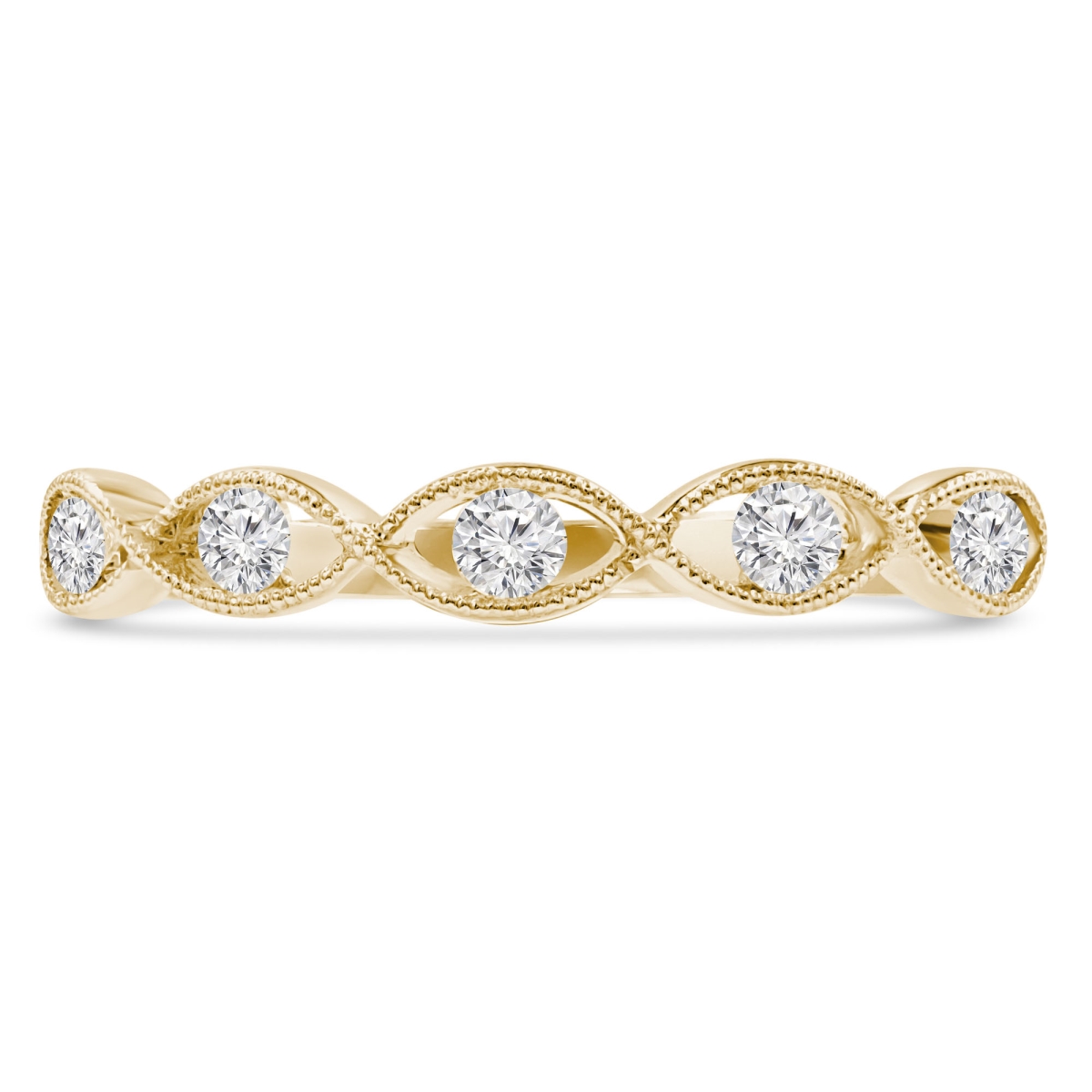MDR210135-7.5 0.2 CTW Round Diamond Vintage Twisted Semi-Eternity Ring in 14K Yellow Gold - Size 7.5