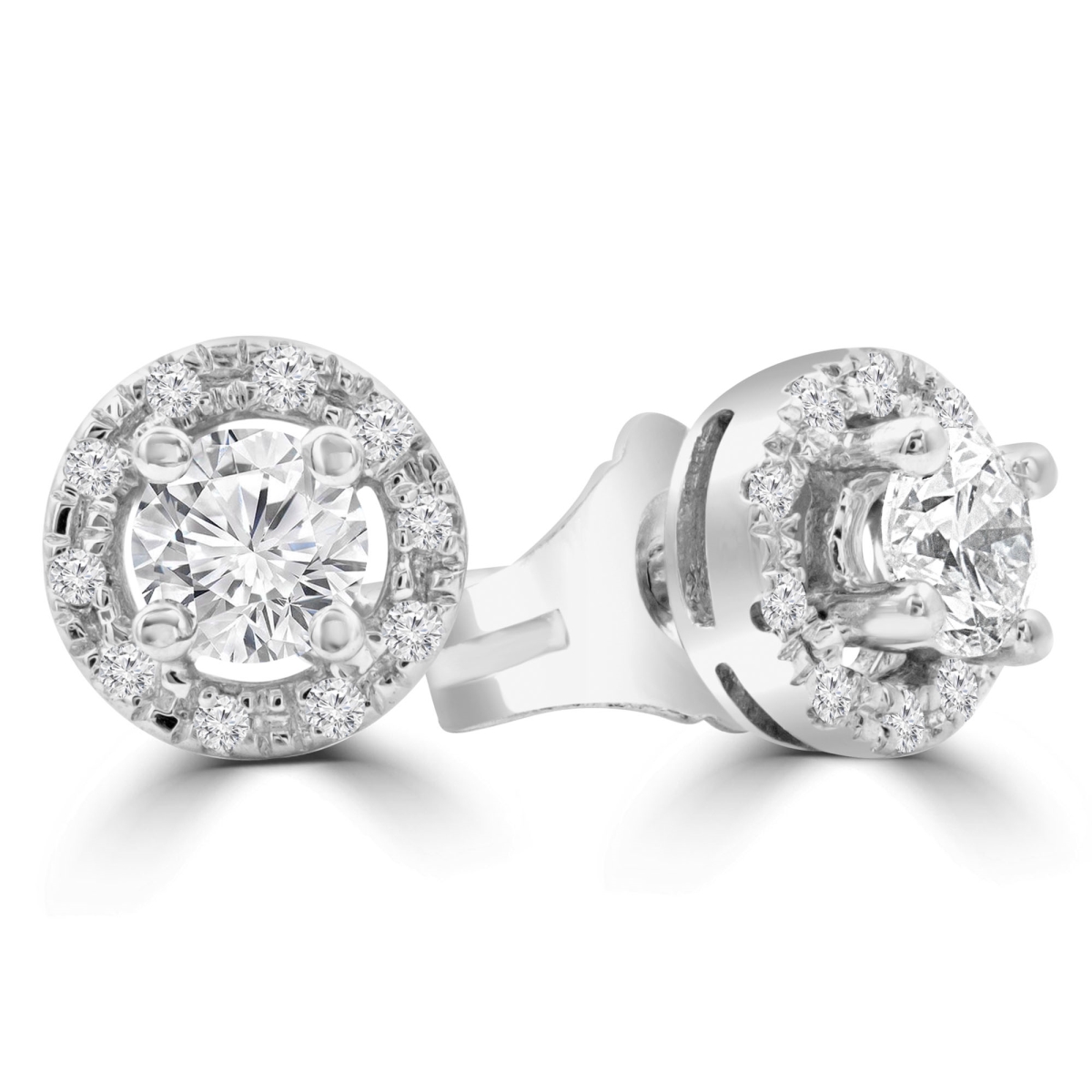0.33 CTW Round Diamond Halo Stud Earrings in 14K White Gold