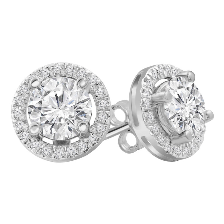 2.13 CTW Round Diamond Halo Stud Earrings in 14K White Gold
