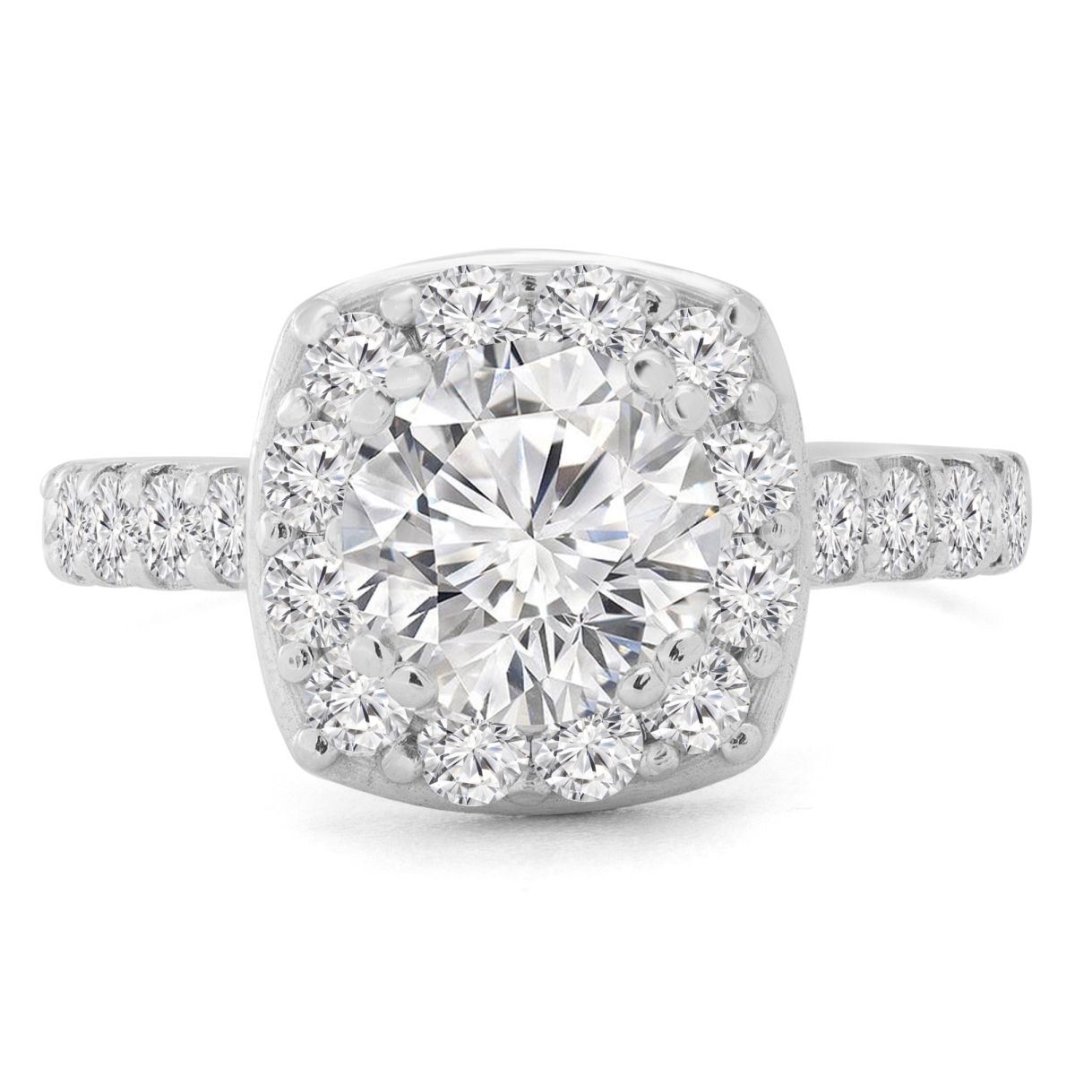 MD210287-8 1.75 CTW Round Diamond Cathedral Cushion Halo Engagement Ring with Accents in 14K White Gold - Size 8