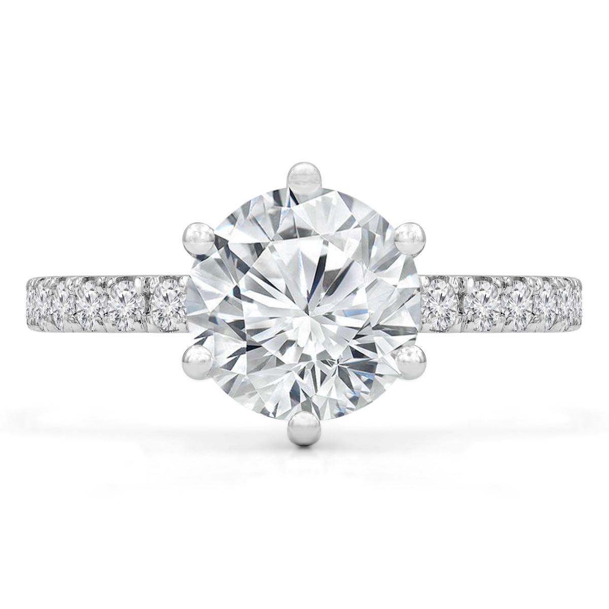 MD210325-7 2 CTW Round Diamond Hidden Halo Solitaire Engagement Ring with Accents in 14K White Gold - Size 7