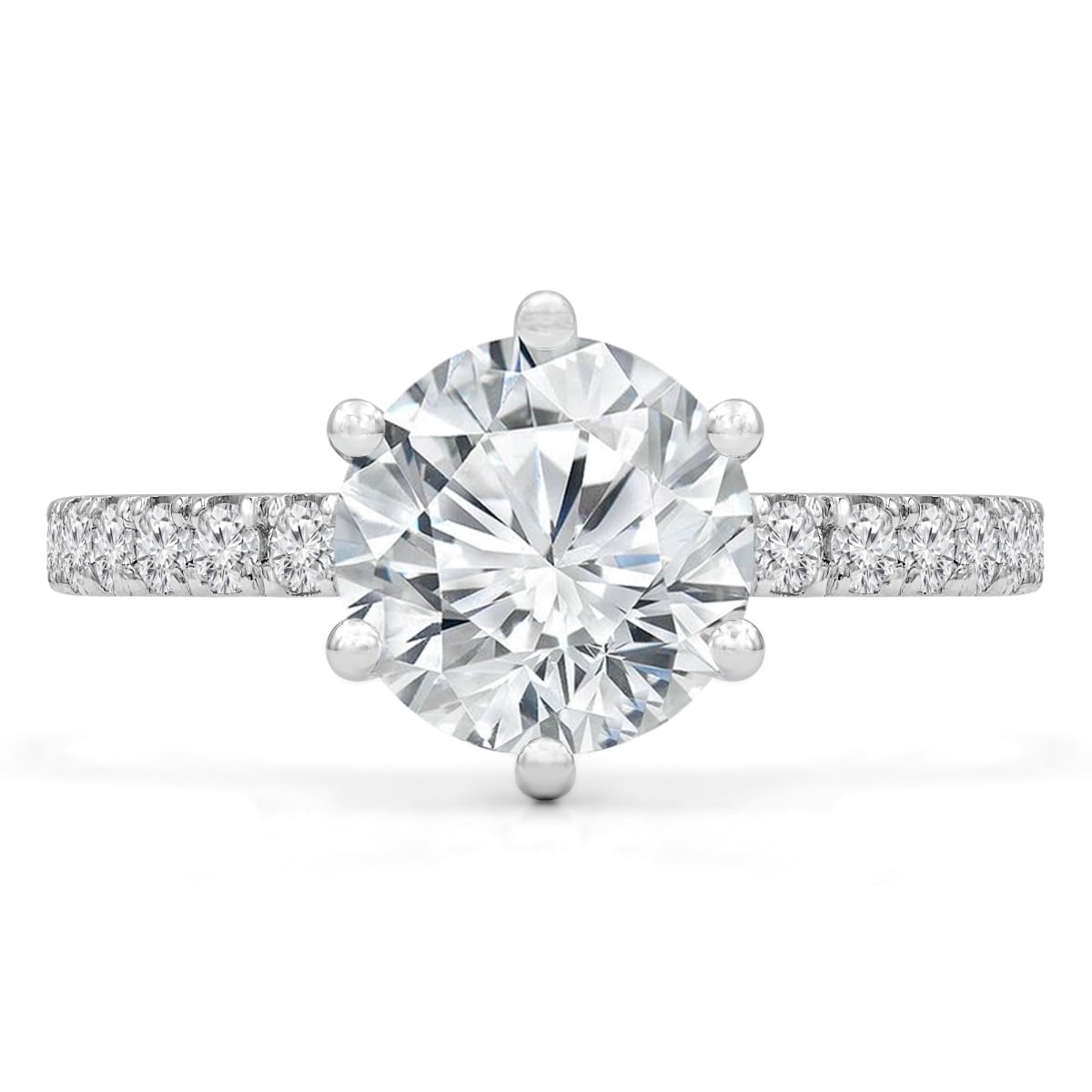 MD210325-8 2 CTW Round Diamond Hidden Halo Solitaire Engagement Ring with Accents in 14K White Gold - Size 8