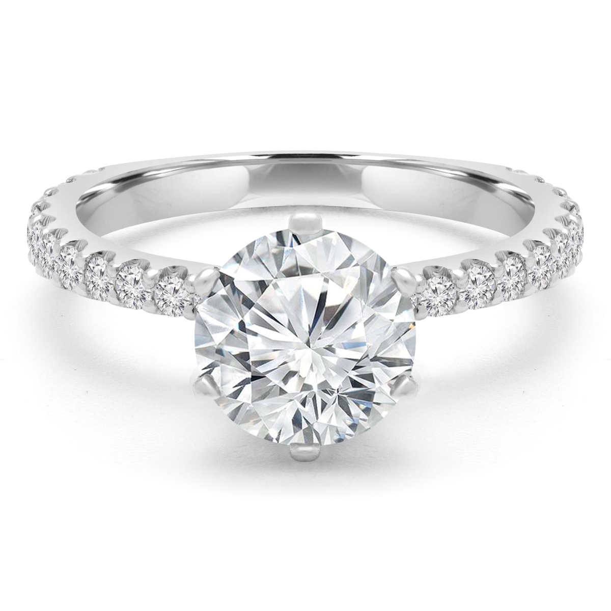 MD210334-9 2.16 CTW Round Diamond 6-Prong Solitaire Engagement Ring with Accents in 14K White Gold - Size 9