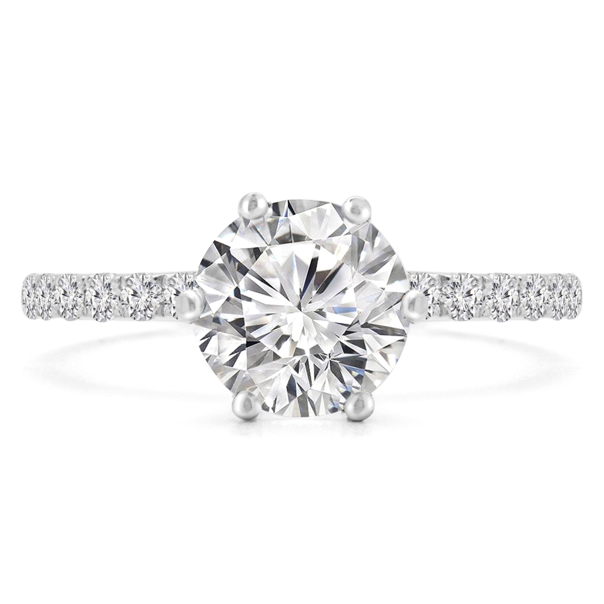 MD210335-4.5 0.75 CTW Round Diamond 6 Prong Solitaire Engagement Ring with Accents in 14K White Gold - Size 4.5