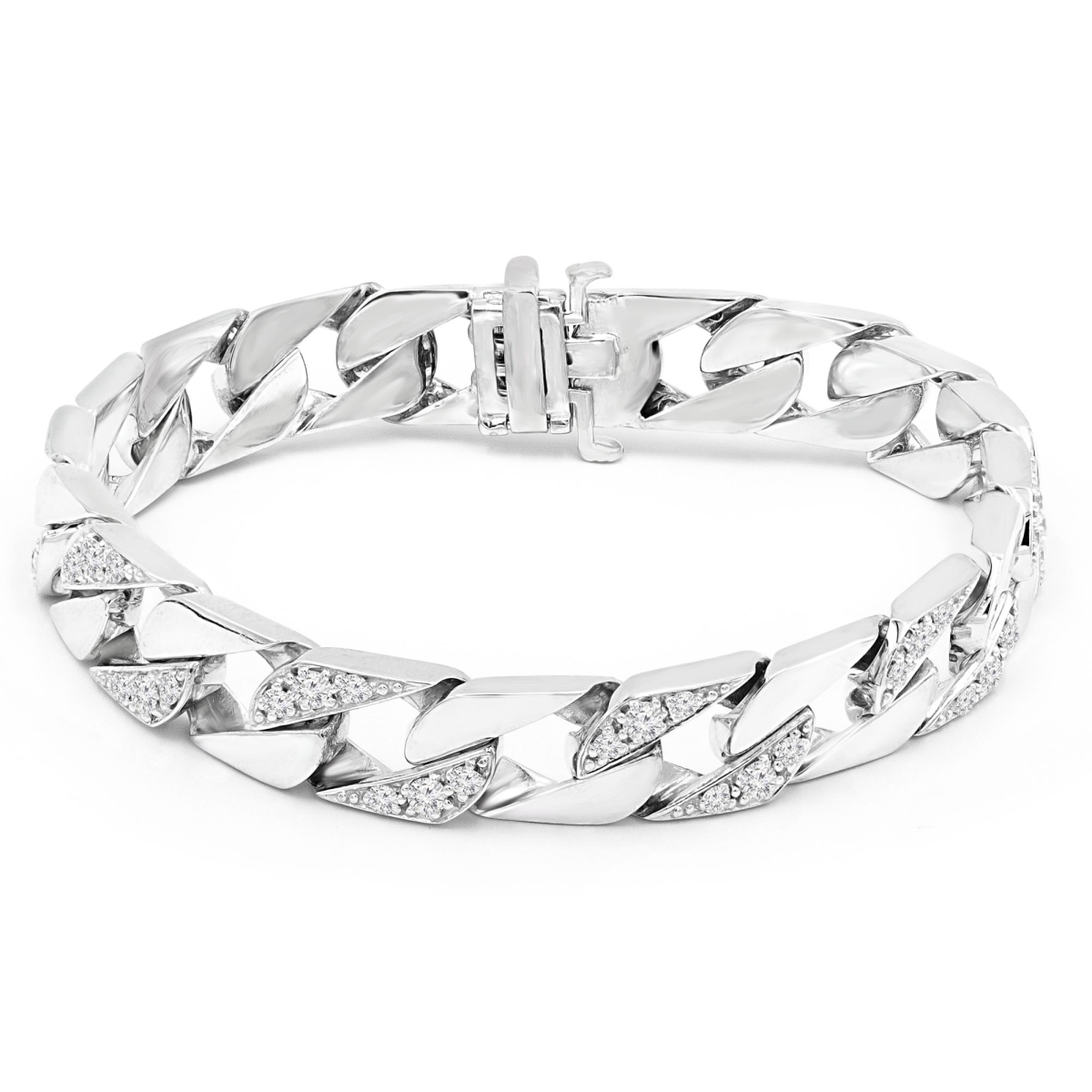 2.1 CTW Round Diamond Cuban Link Bracelet in 14K White Gold