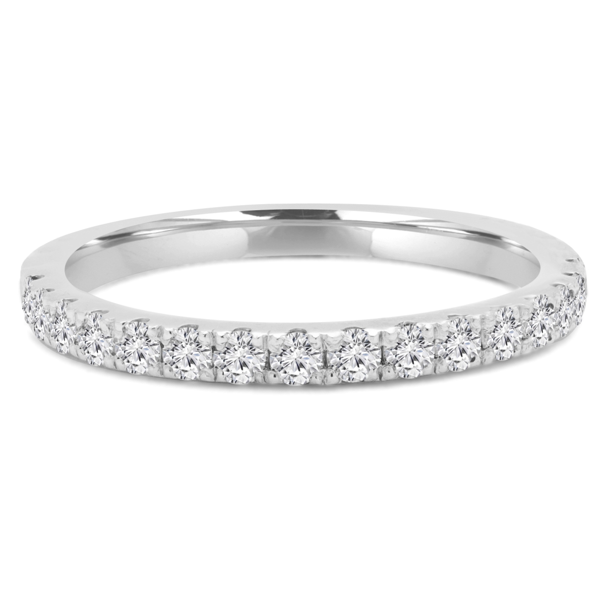 MD210130-4.5 0.25 CTW Round Diamond Semi-Eternity Wedding Band Ring in 14K White Gold - Size 4.5