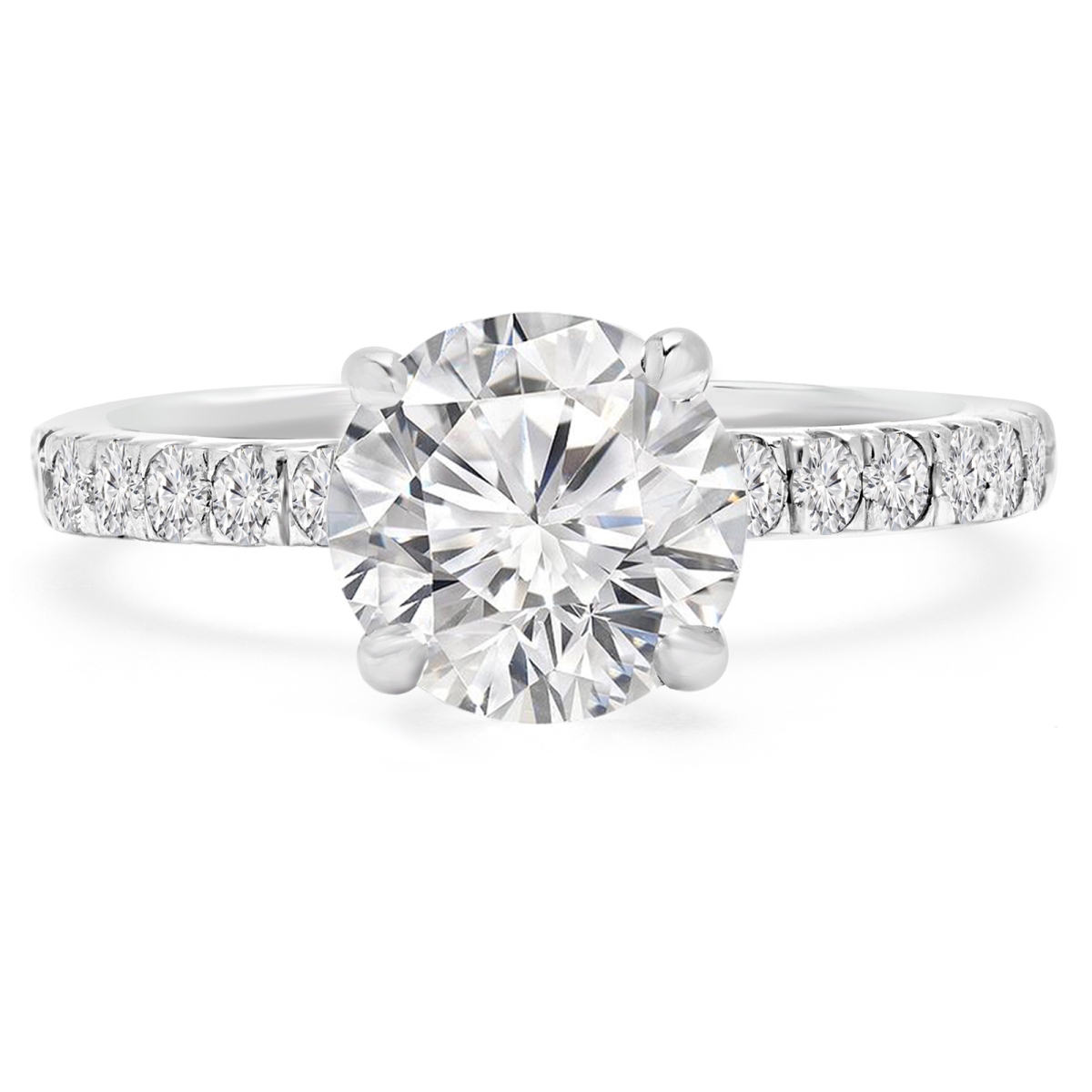 1.1 CTW Round Diamond Solitaire Engagement Ring with Accents in 18K White Gold - Size 4.5