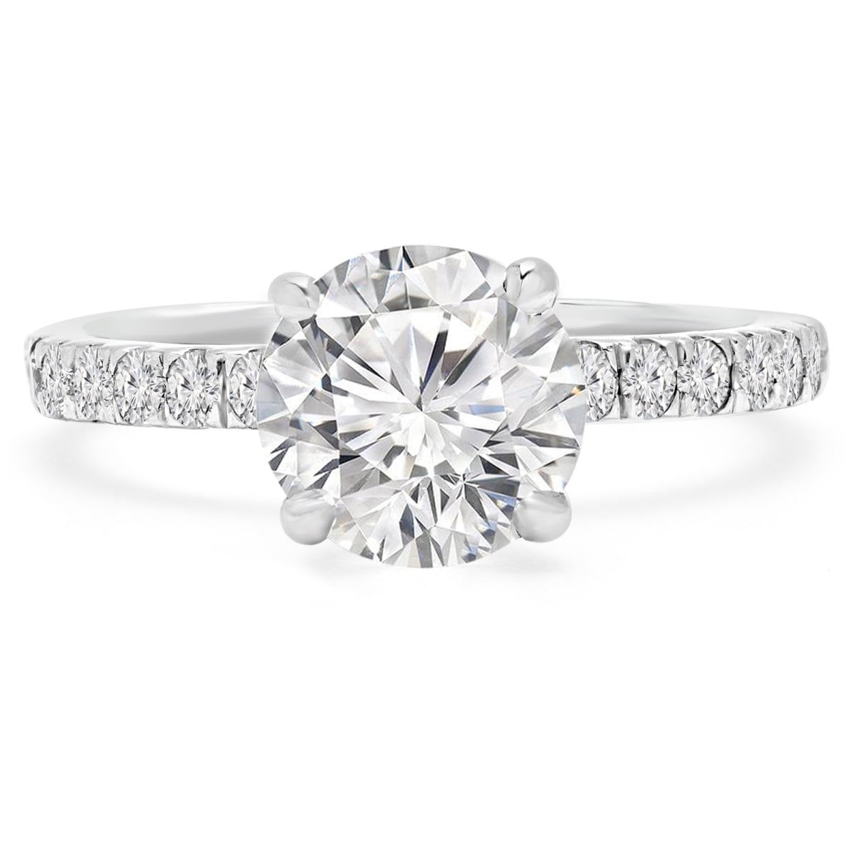 MD210139-P 1.1 CTW Round Diamond Solitaire Engagement Ring with Accents in 18K White Gold
