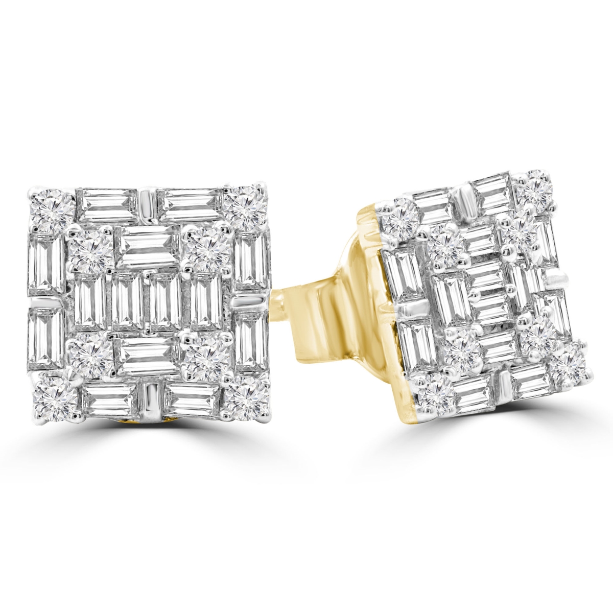 0.4 CTW Baguette Diamond Cluster Stud Earrings in 14K Yellow Gold