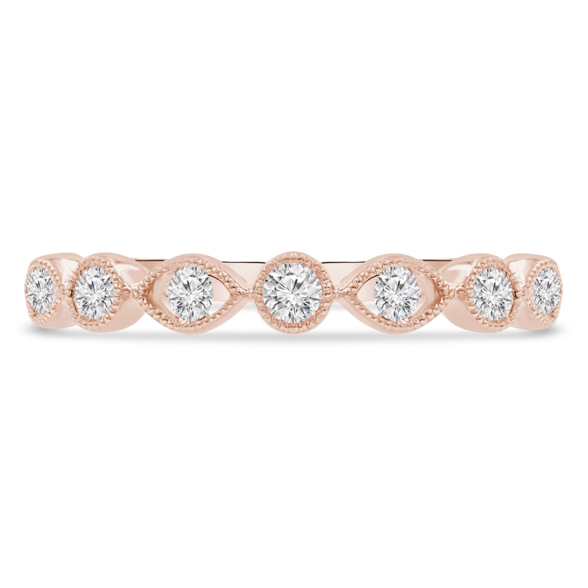 MDR210149-5.5 0.25 CTW Round Diamond Vintage Semi-Eternity Wedding Band Ring in 14K Rose Gold - Size 5.5