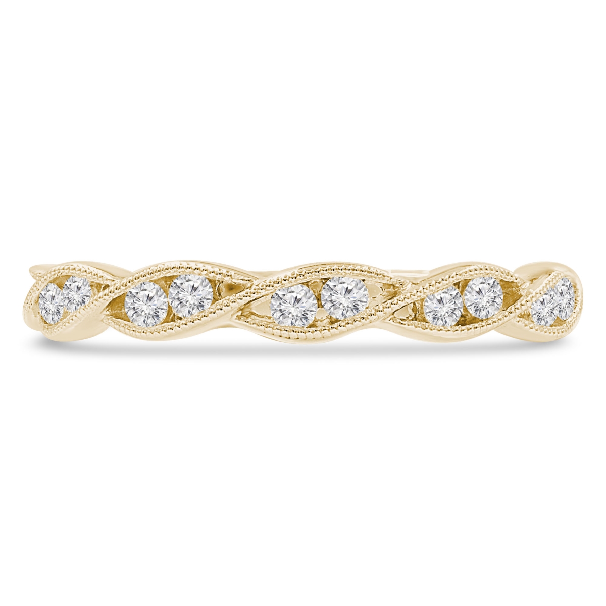 MDR210150-4 0.2 CTW Round Diamond Vintage Semi-Eternity Wedding Band Ring in 14K Yellow Gold - Size 4
