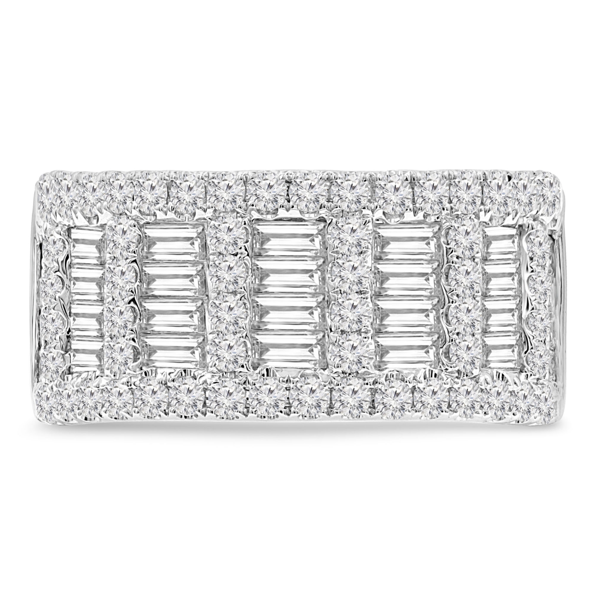 1.8 CTW Baguette Diamond Multi-Row Cocktail Ring in 14K White Gold - Size 9