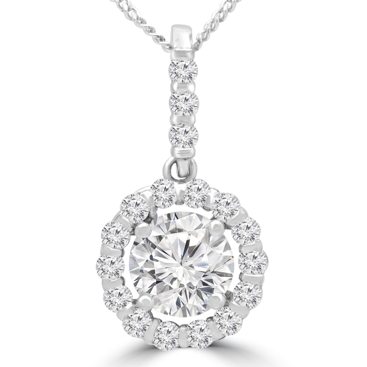1.4 CTW Round Diamond Halo Pendant Necklace in 14K White Gold