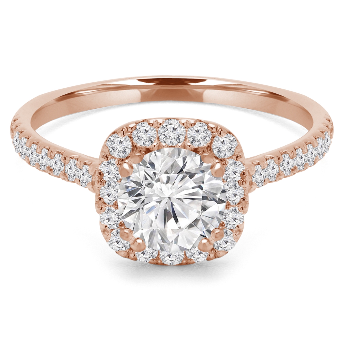 MD210283-5.5 0.8 CTW Round Diamond Cathedral Cushion Halo Engagement Ring with Accents in 14K Rose Gold - Size 5.5