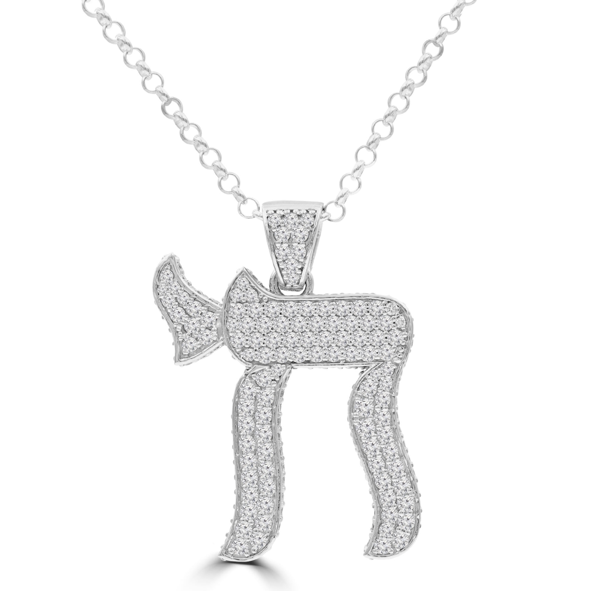 MD210320 2.5 CTW Round Diamond Chai Fancy Pendant Necklace in 14K White Gold