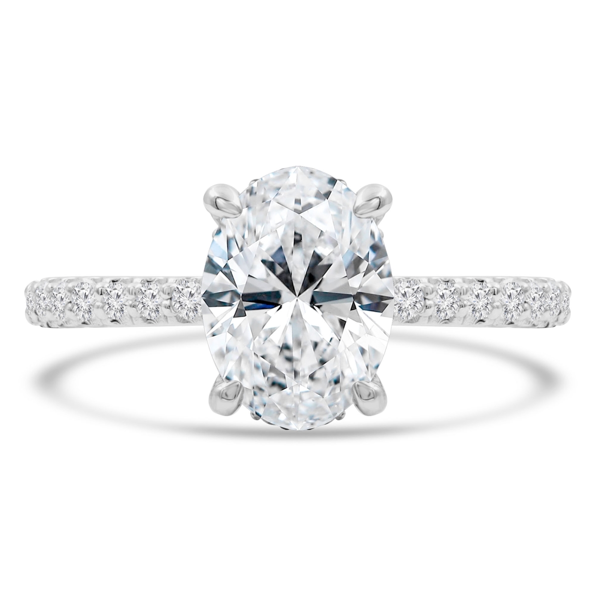 MD210340-4 1.9 CTW Oval Diamond Solitaire Engagement Ring with Accents in 14K White Gold - Size 4