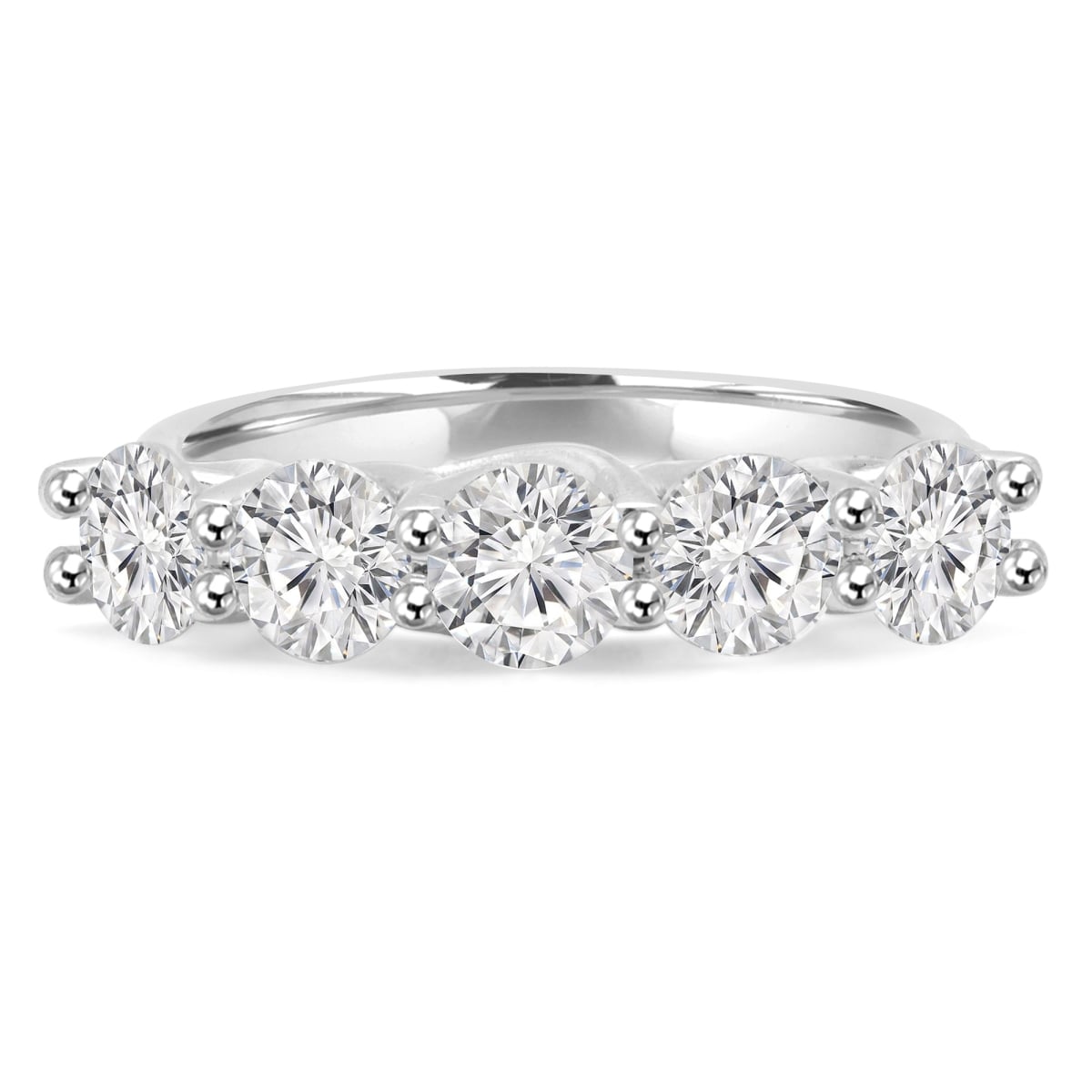 MD210154-7 2 CTW Round Diamond Five-Stone Anniversary Wedding Band Ring in 14K White Gold - Size 7