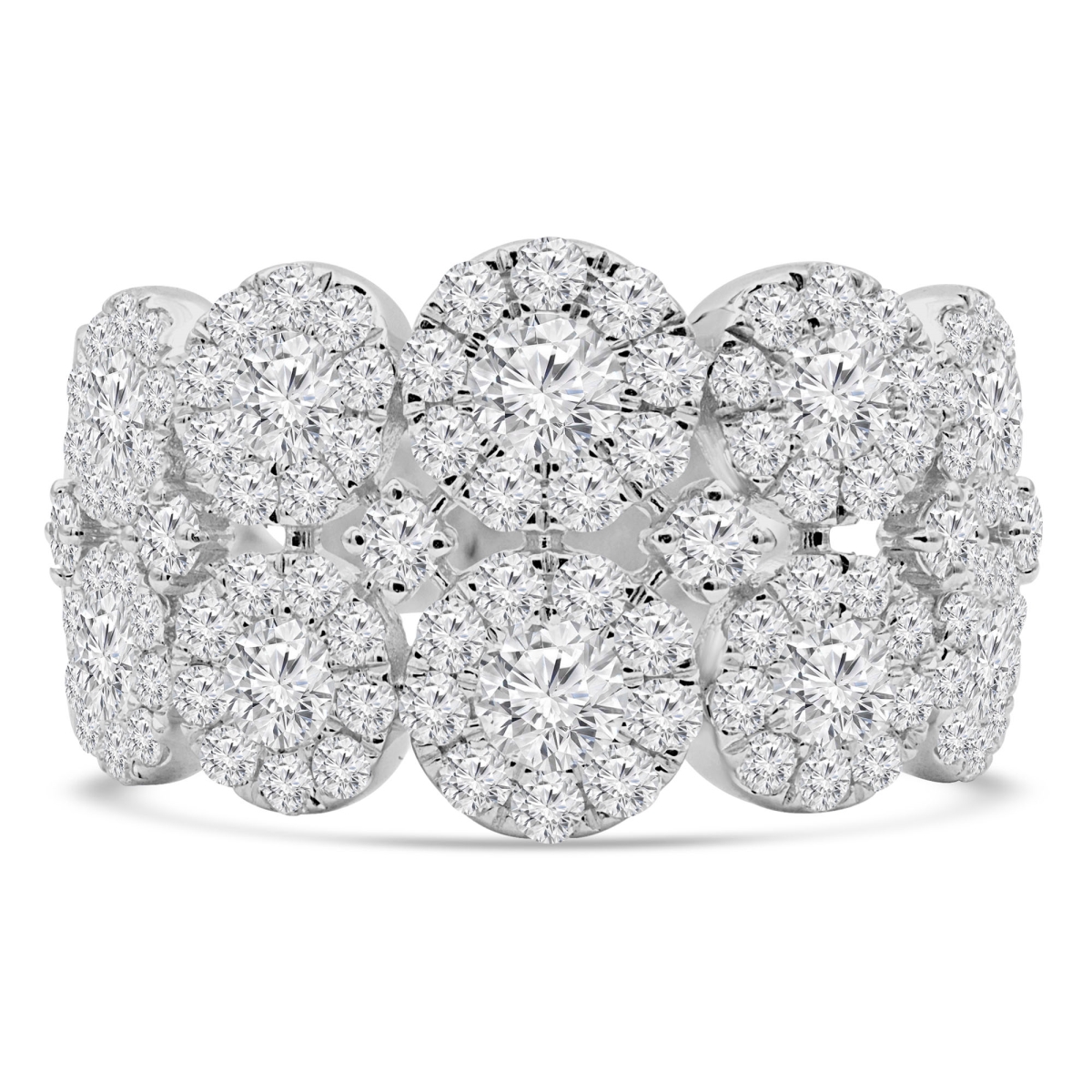 1.8 CTW Round Diamond Halo Cluster Cocktail Ring in 18K White Gold - Size 5