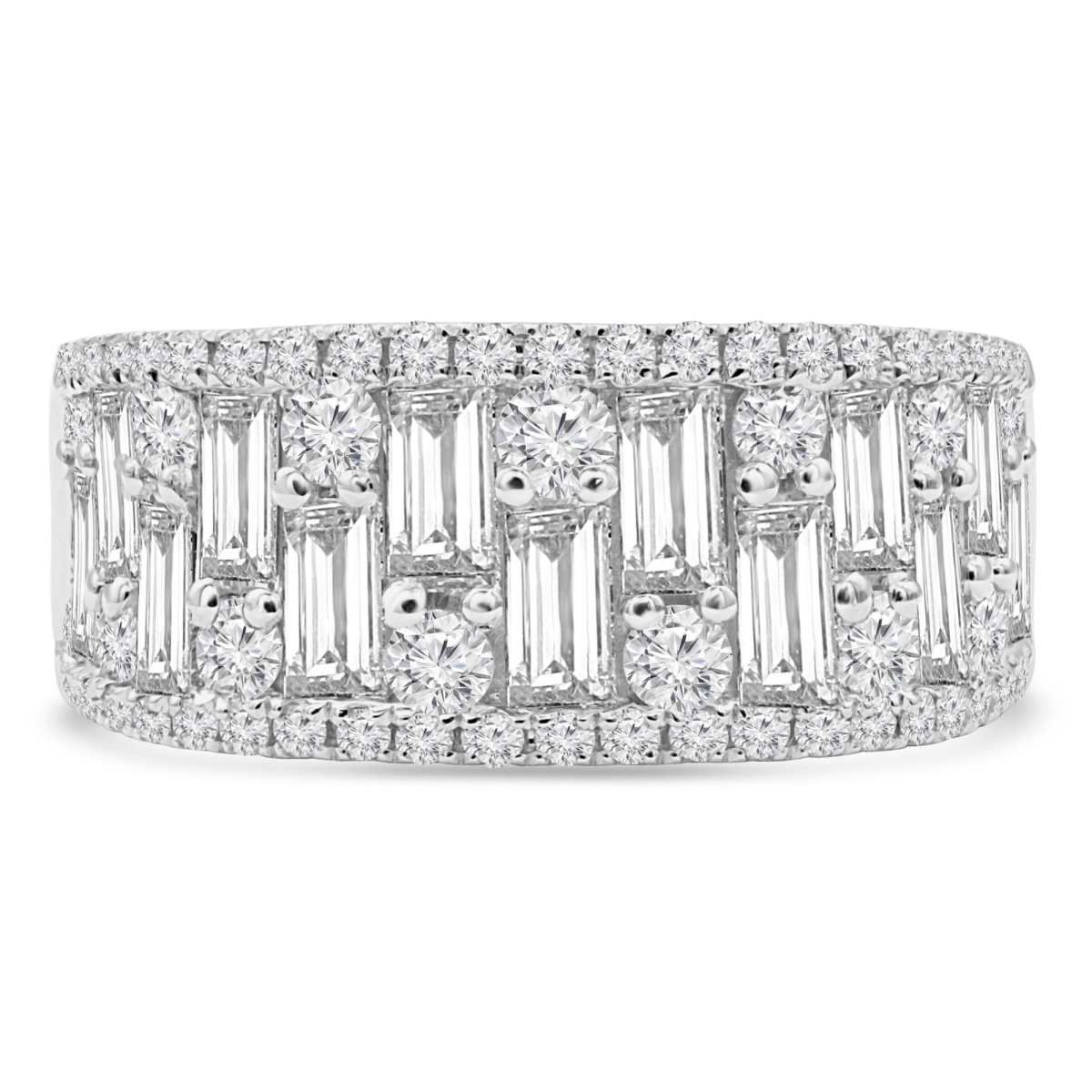 2.13 CTW Baguette Diamond Alternating Baguette & Round Cocktail Ring in 18K White Gold - Size 5.5