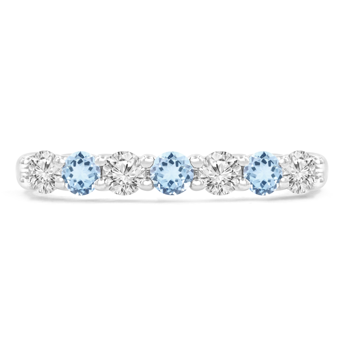 MDR220053-4.5 0.5 CTW Round Blue Topaz 7-Stone Alternating Semi-Eternity Anniversary Wedding Band Ring in 14K White Gold - Size 4.5 -  Majesty Diamonds