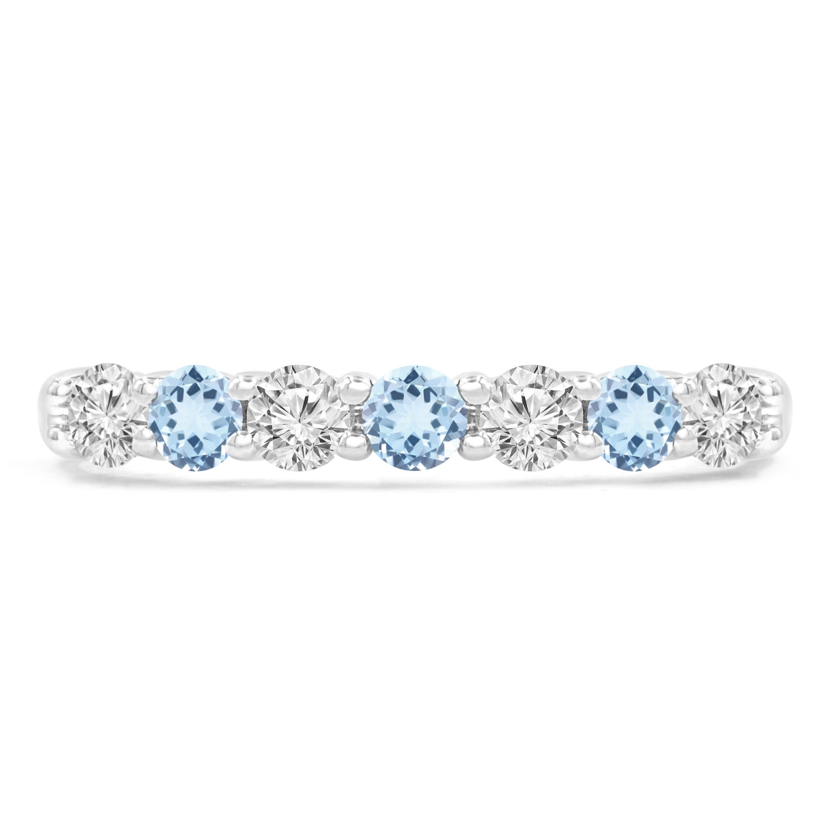 MDR220053-9 0.5 CTW Round Blue Topaz 7-Stone Alternating Semi-Eternity Anniversary Wedding Band Ring in 14K White Gold - Size 9