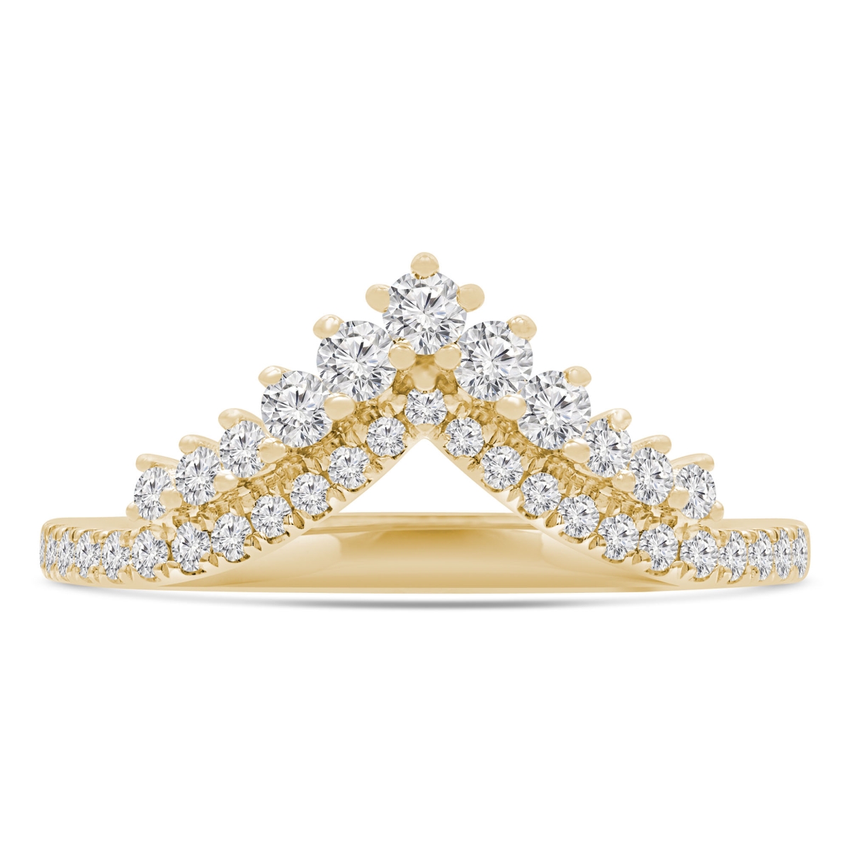 MDR220215-4 0.38 CTW Round Diamond Two-Row Tiara Shared Prong Semi-Eternity Anniversary Wedding Band Ring in 14K Yellow Gold - Size 4 -  Majesty Diamonds