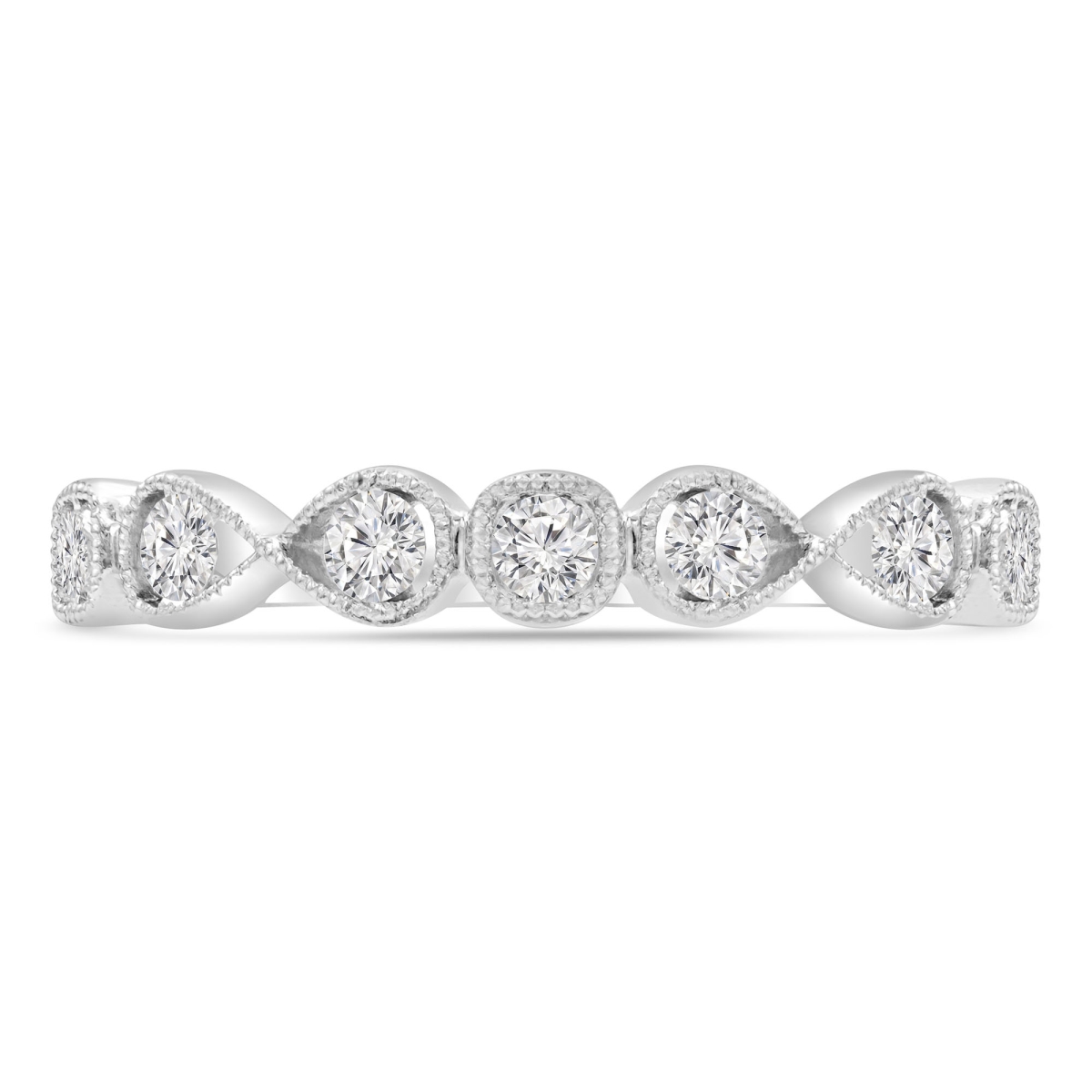 MDR220222-7.5 0.25 CTW Round Diamond Vintage Infinity Semi-Eternity Anniversary Wedding Band Ring in 18K White Gold - Size 7.5