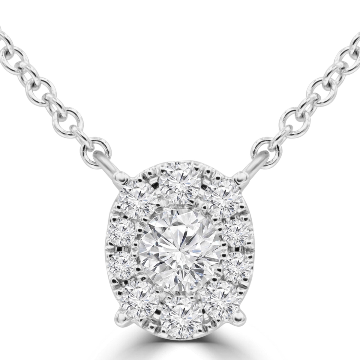 MDR220014 0.25 CTW Round Diamond Oval Halo Necklace in 18K White Gold