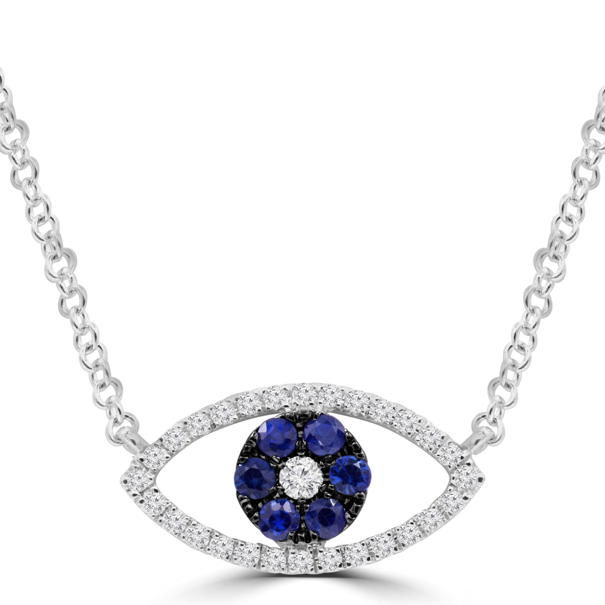 Picture of Majesty Diamonds MDR220019 0.33 CTW Round Blue Sapphire Evil Eye Necklace in 18K White Gold