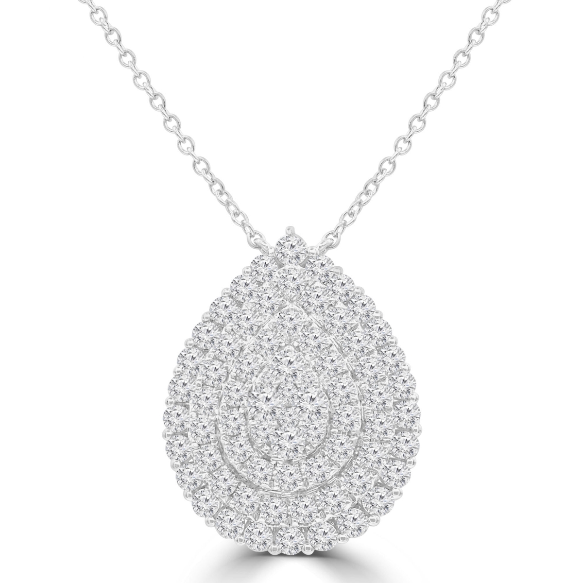 MDR220023 2.25 CTW Round Diamond Teardrop Halo Cluster Necklace in 18K White Gold