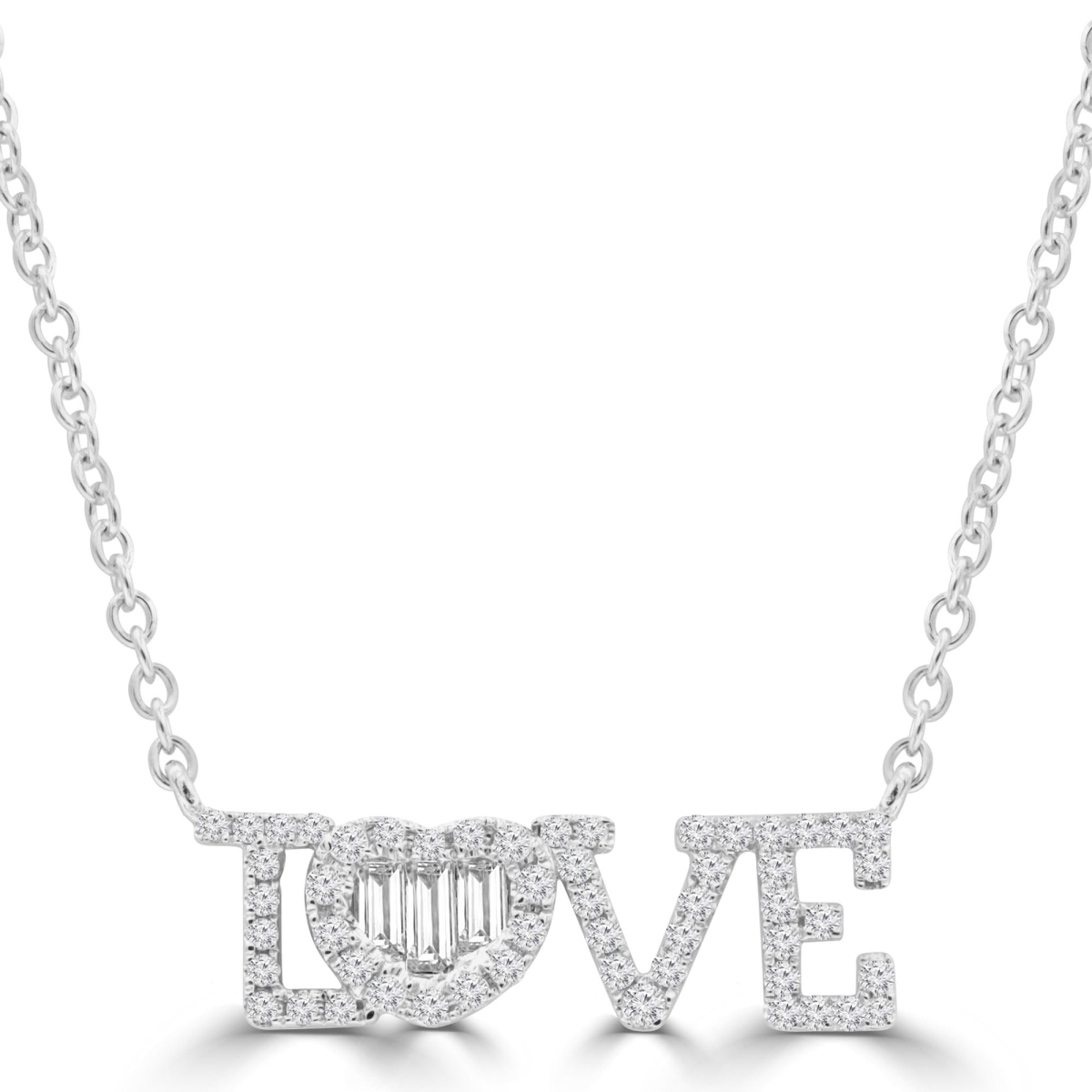 0.25 CTW Baguette Diamond Love Necklace in 18K White Gold