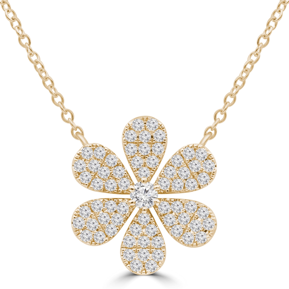 0.67 CTW Round Diamond Floral Cluster Petal Necklace in 18K Yellow Gold