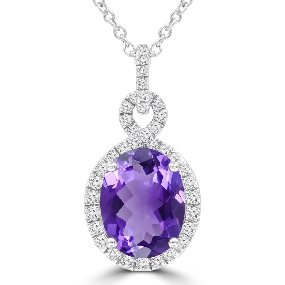 Picture of Majesty Diamonds MDR220124 1.8 CTW Oval Purple Amethyst Infinity Halo Pendant Necklace in 14K White Gold