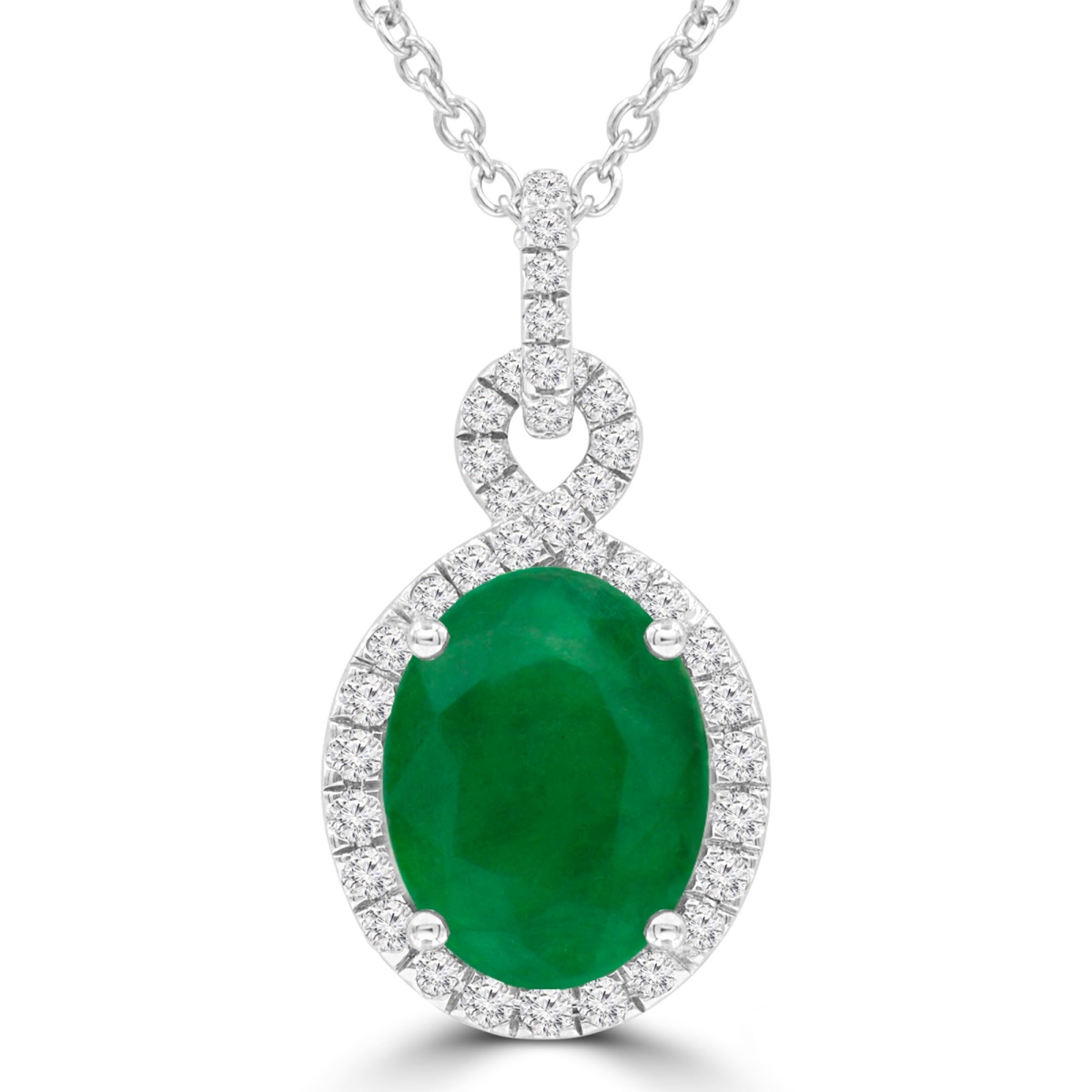 Picture of Majesty Diamonds MDR220125 1.67 CTW Oval Green Emerald Infinity Halo Pendant Necklace in 14K White Gold