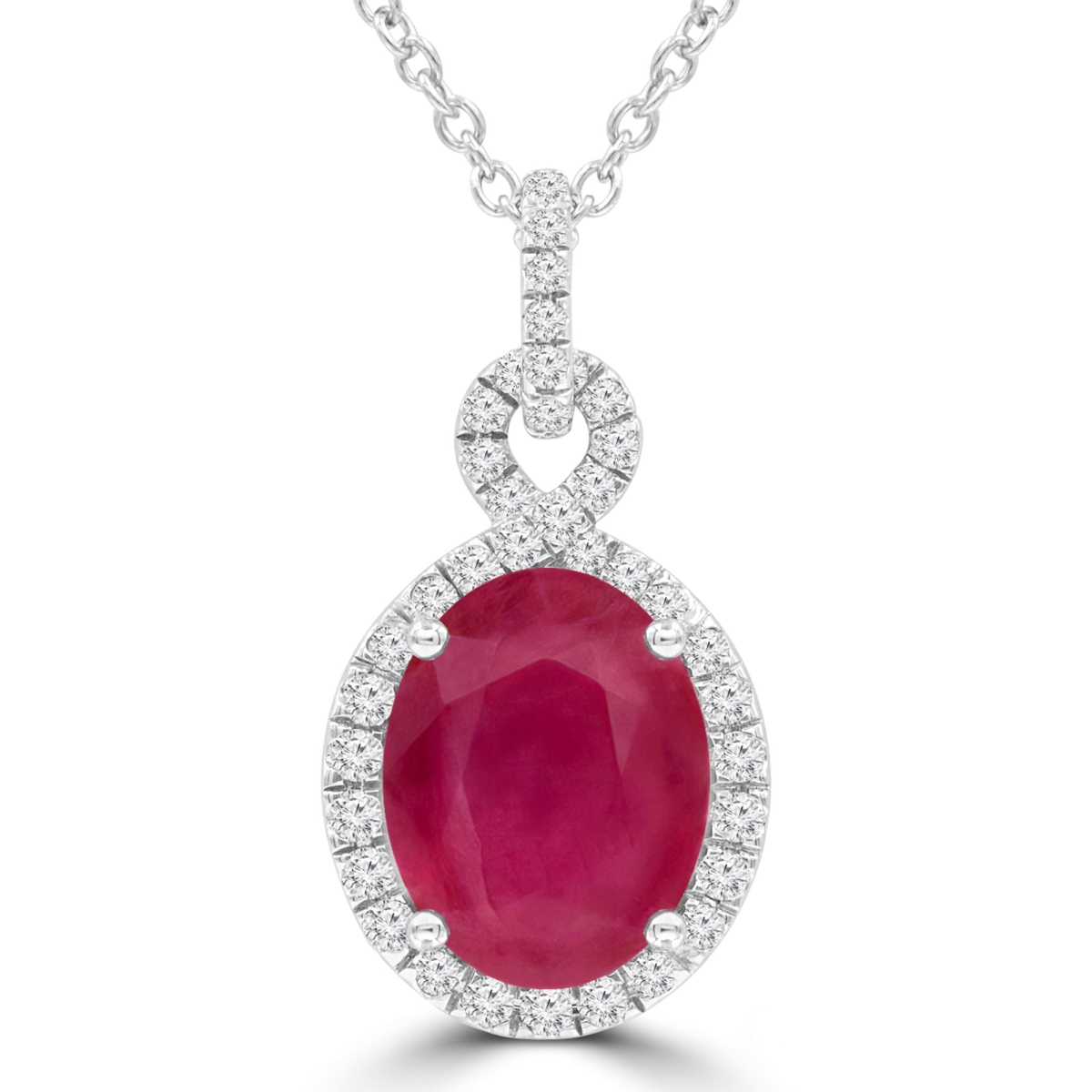 Picture of Majesty Diamonds MDR220126 2.9 CTW Oval Red Ruby Infinity Halo Pendant Necklace in 14K White Gold