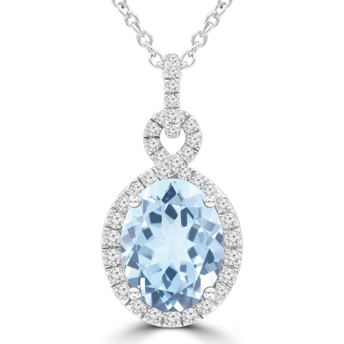 Picture of Majesty Diamonds MDR220128 2.13 CTW Oval Blue Topaz Infinity Halo Pendant Necklace in 14K White Gold