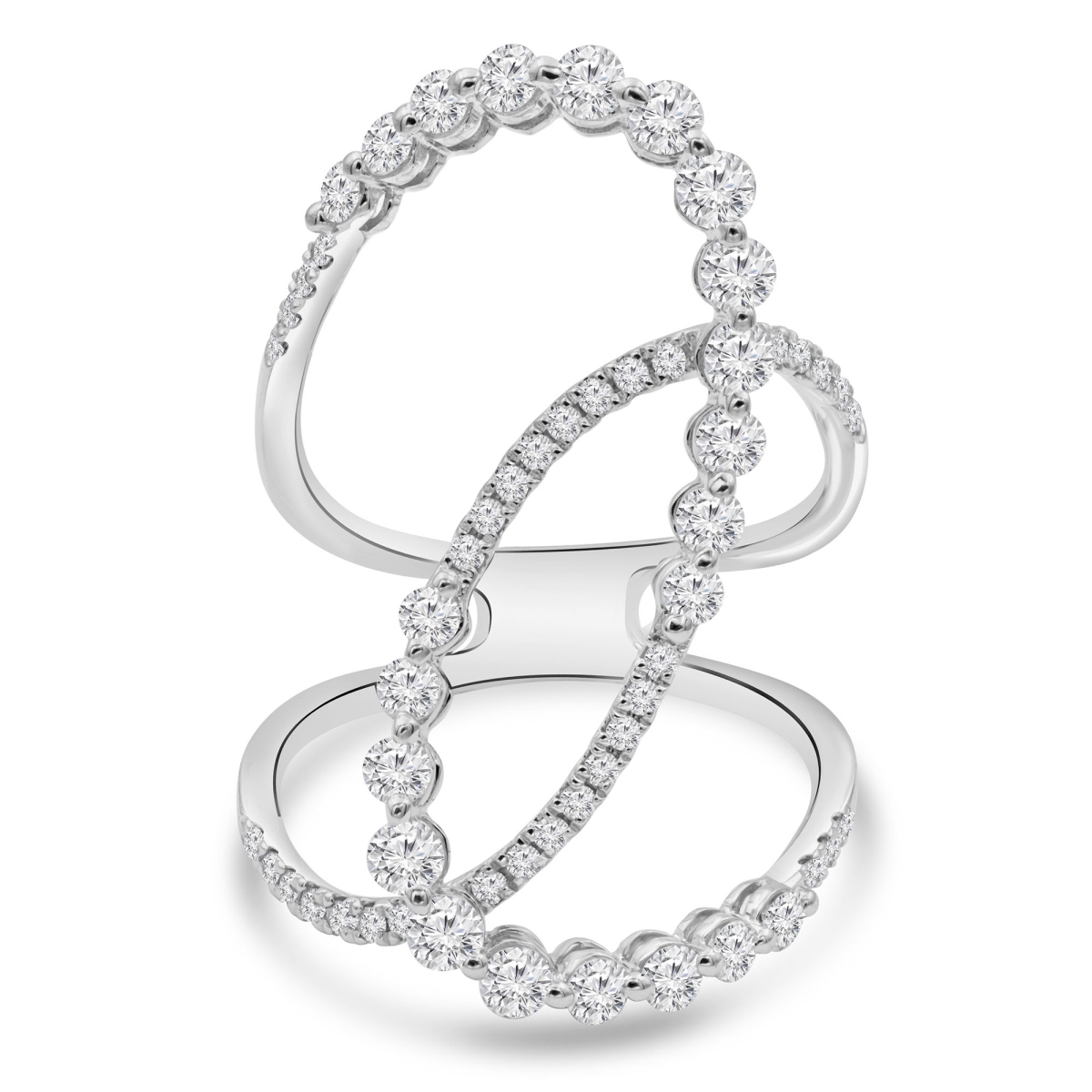 1.1 CTW Round Diamond Cross-Over Loop Cocktail Ring in 18K White Gold - Size 4.5