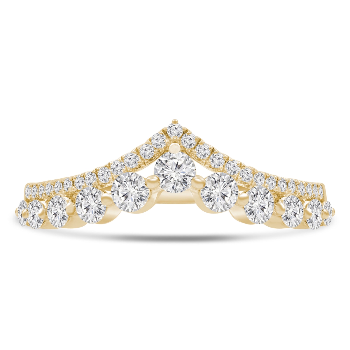 MDR220214-3.5 0.5 CTW Round Diamond Two-Row Tiara Shared Prong Semi-Eternity Anniversary Wedding Band Ring in 14K Yellow Gold - Size 3.5 -  Majesty Diamonds