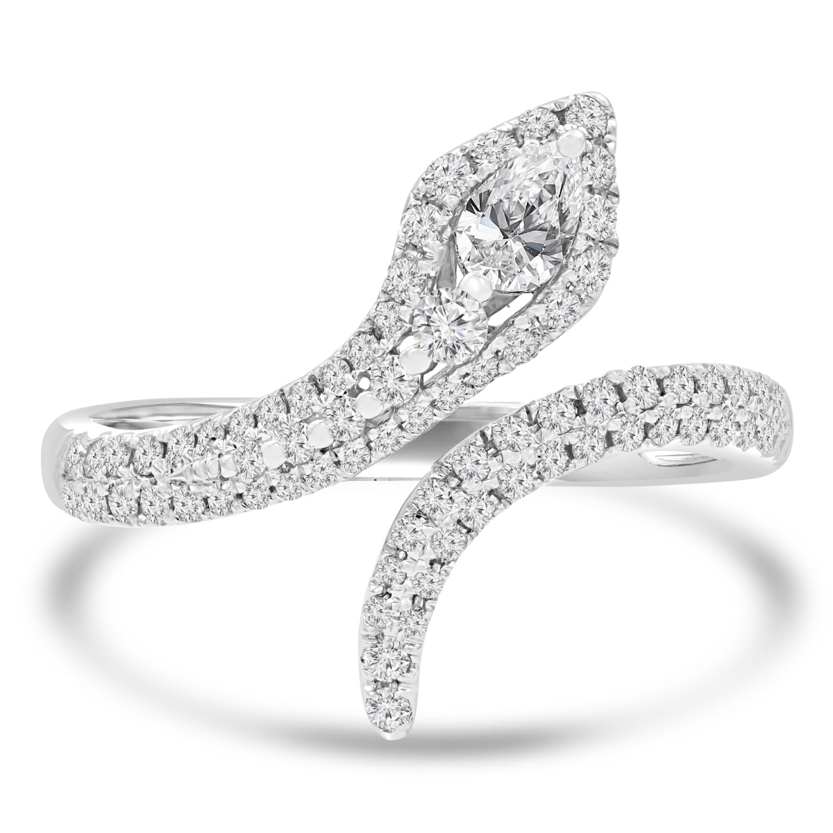MDR220228-3 0.5 CTW Pear Diamond Snake Cocktail Ring in 18K White Gold - Size 3