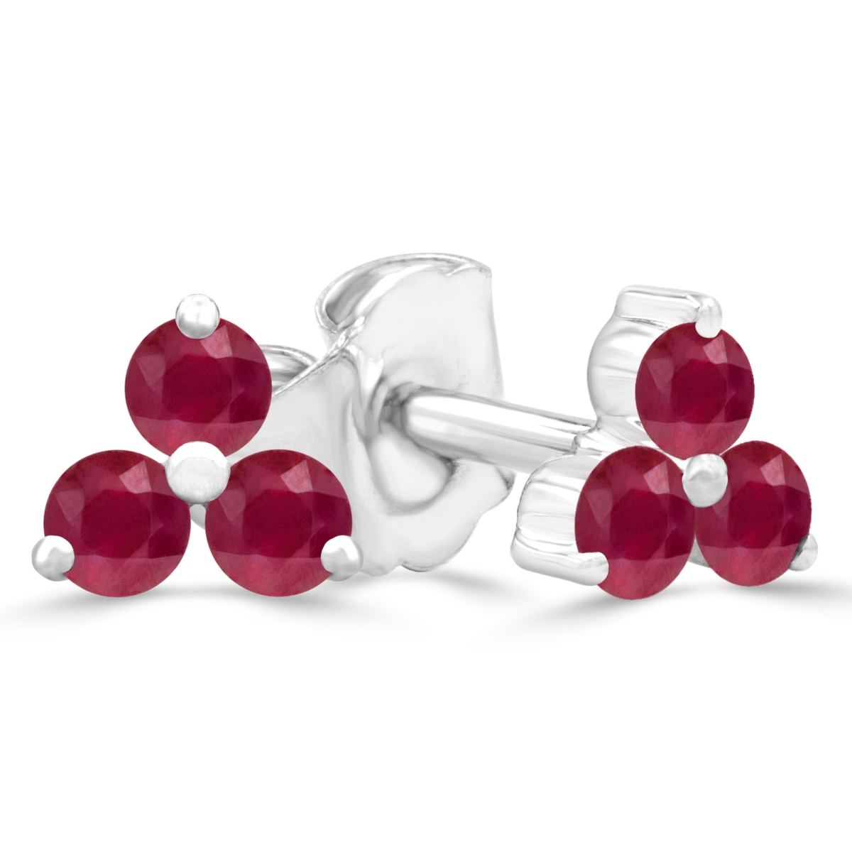 0.25 CTW Round Red Ruby Three-Stone Stud Earrings in 14K White Gold