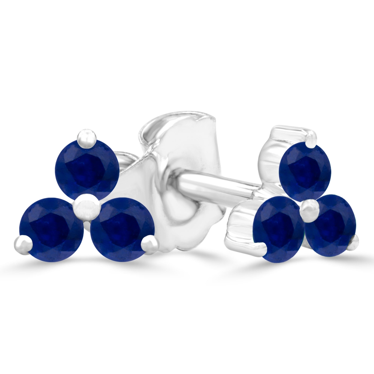 0.25 CTW Round Blue Sapphire Three-Stone Stud Earrings in 14K White Gold