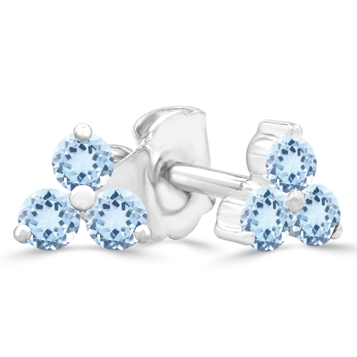 0.25 CTW Round Blue Topaz Three-Stone Stud Earrings in 14K White Gold