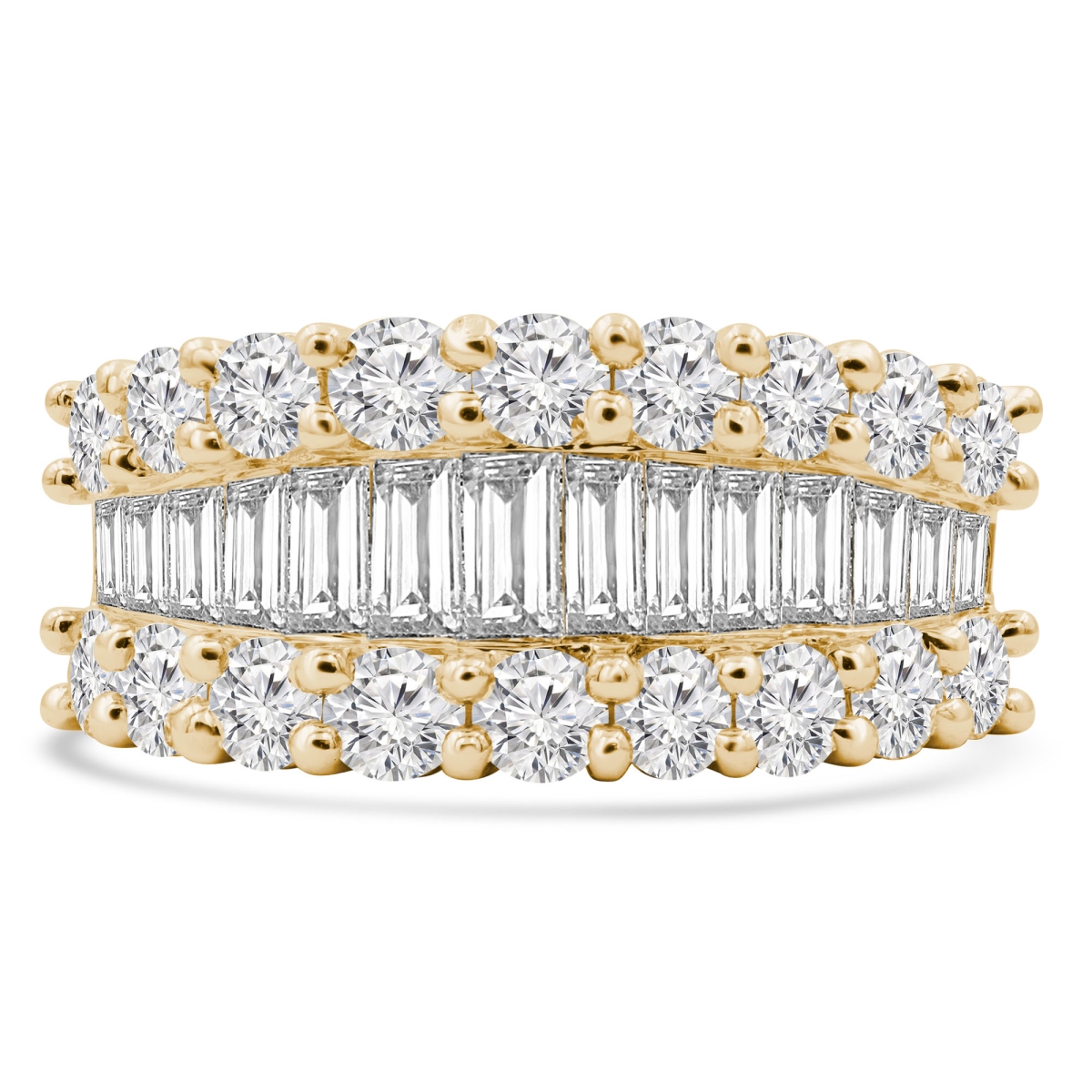 MDR220001-7.5 2.67 CTW Baguette Diamond Three-Row Cocktail Ring in 18K Yellow Gold - Size 7.5