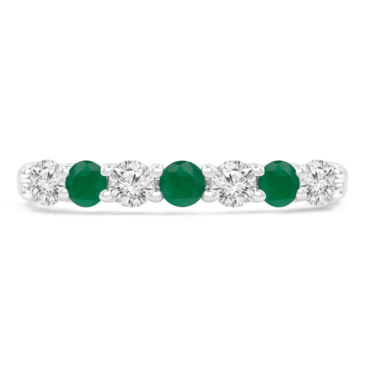 0.5 CTW Round Green Emerald 7-Stone Alternating Semi-Eternity Anniversary Wedding Band Ring in 14K White Gold - Size 9