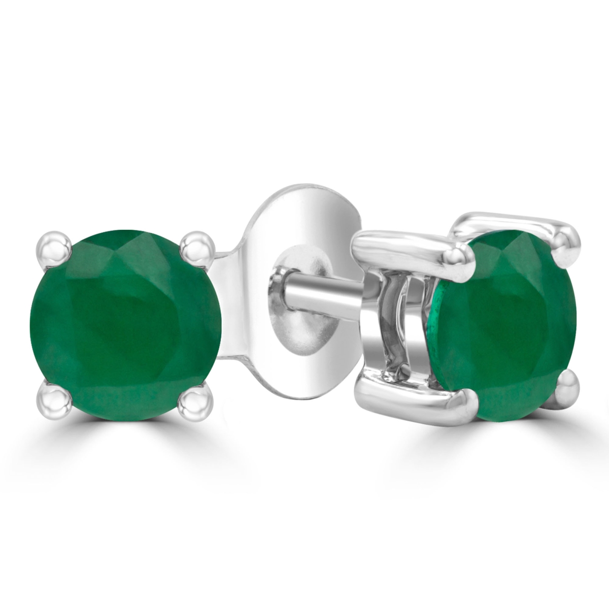 0.67 CTW Round Green Emerald Solitaire Stud Earrings in 14K White Gold
