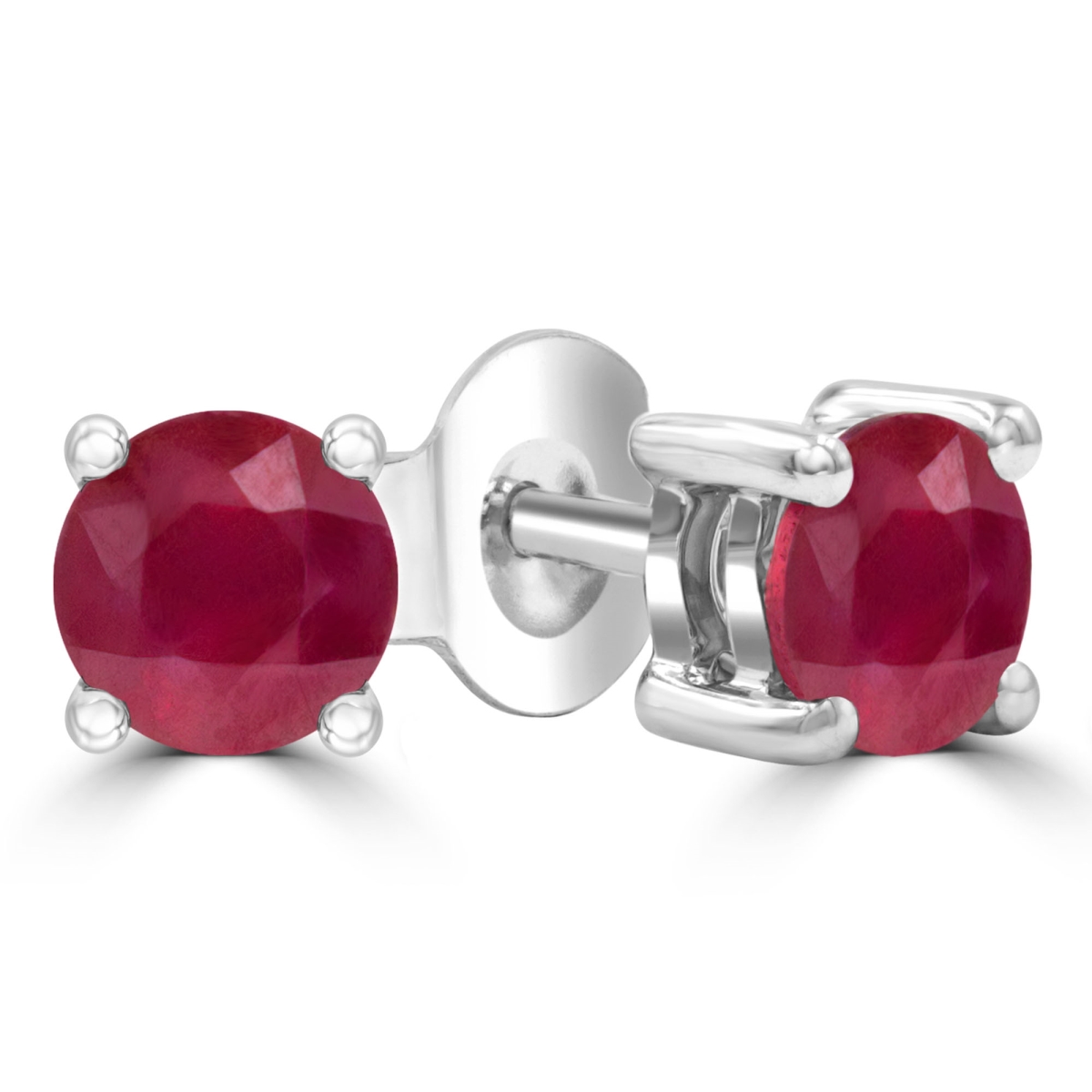 MDR220091 0.88 CTW Round Red Ruby Solitaire Stud Earrings in 14K White Gold