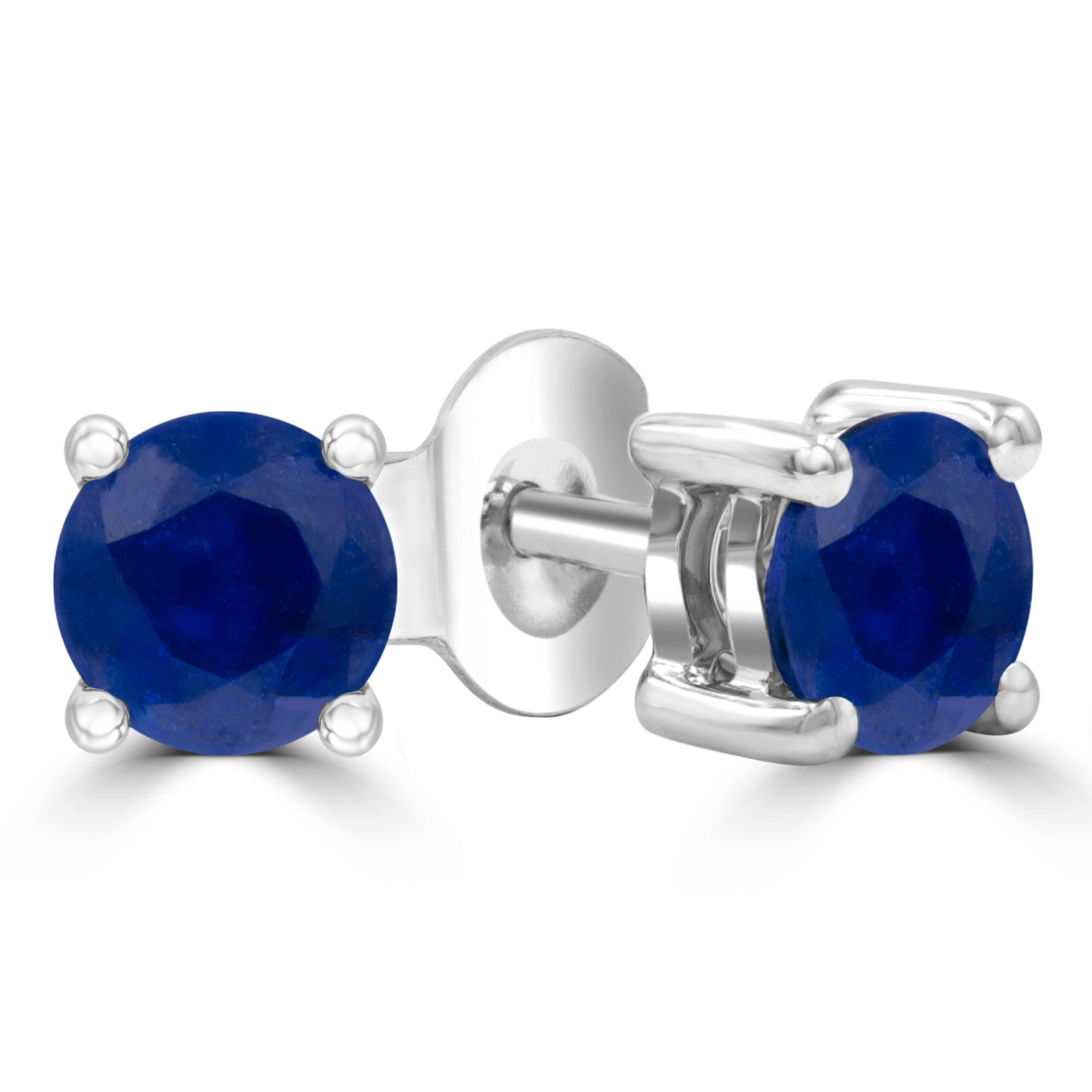 0.9 CTW Round Blue Sapphire Solitaire Stud Earrings in 14K White Gold