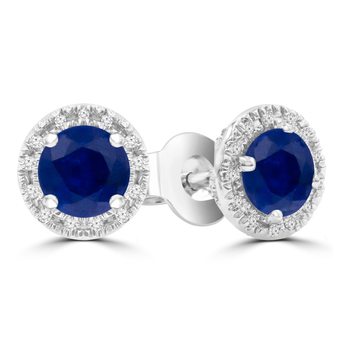 MDR220097 1.1 CTW Round Blue Sapphire Halo Stud Earrings in 14K White Gold