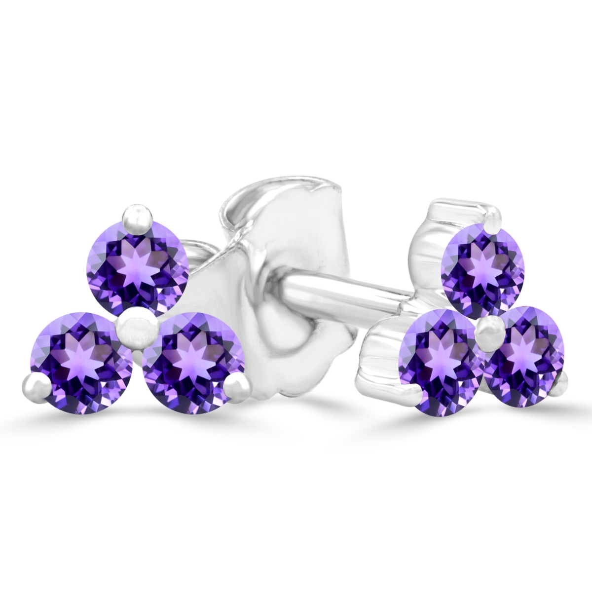 MDR220104 0.25 CTW Round Purple Amethyst Three-Stone Stud Earrings in 14K White Gold