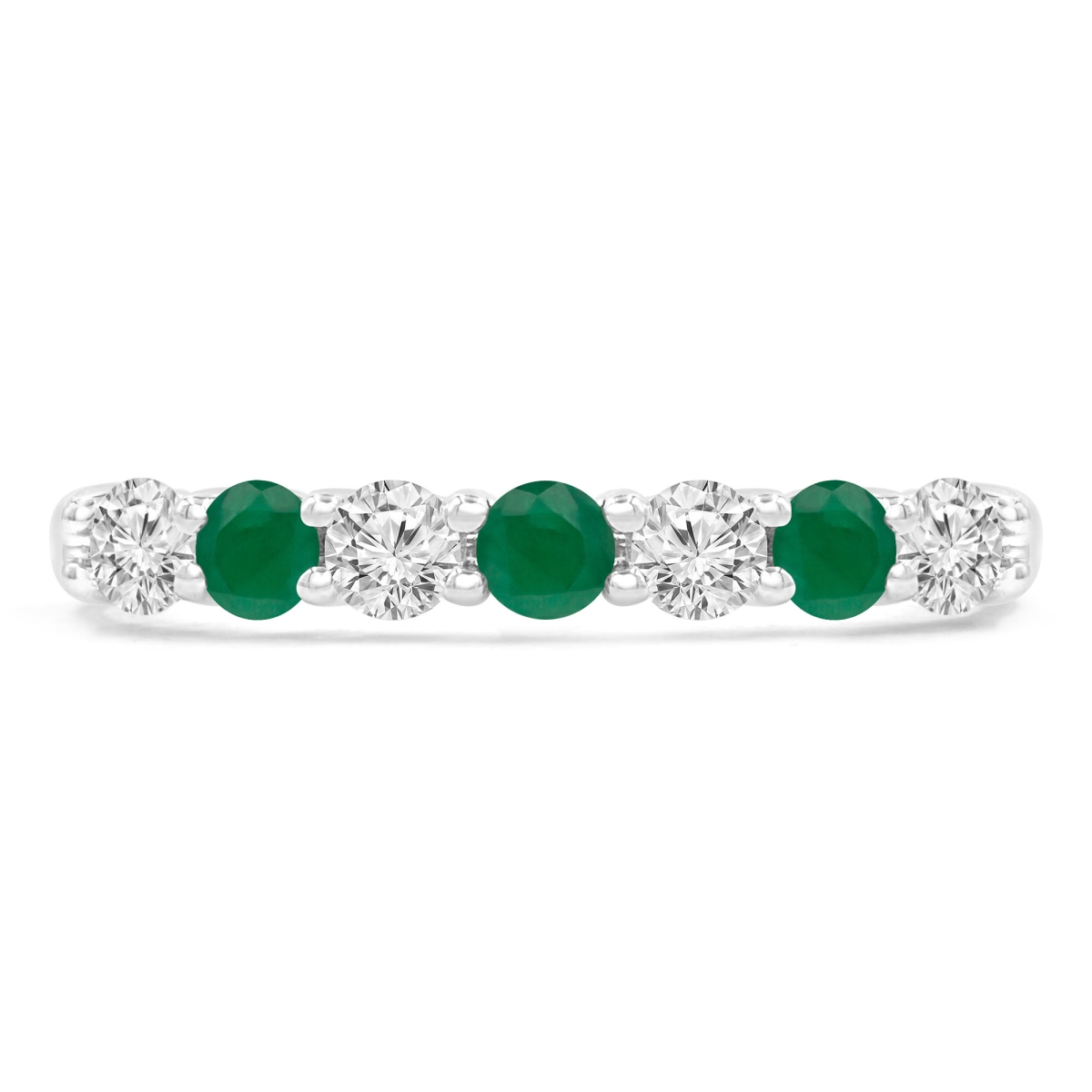 MDR220050-4.5 0.5 CTW Round Green Emerald 7-Stone Alternating Semi-Eternity Anniversary Wedding Band Ring in 14K White Gold - Size 4.5 -  Majesty Diamonds